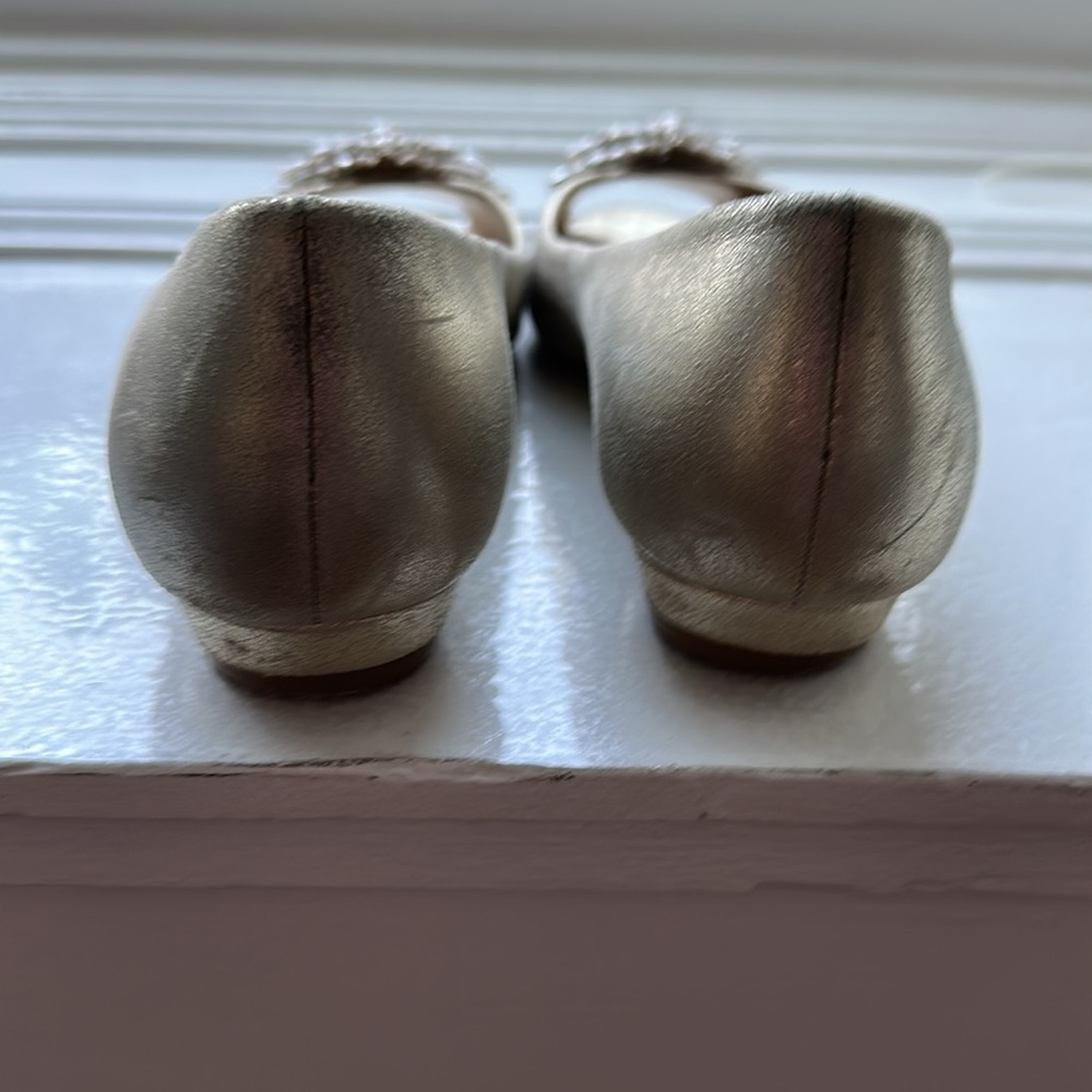Badgley Mischka Gold Peep-Toe Flats - Picture 3 of 5